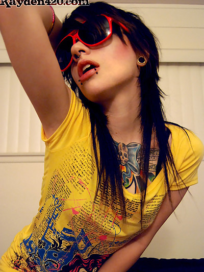 Hot emo tattooed and pierced teen Jasper Trash nude in self shot photos